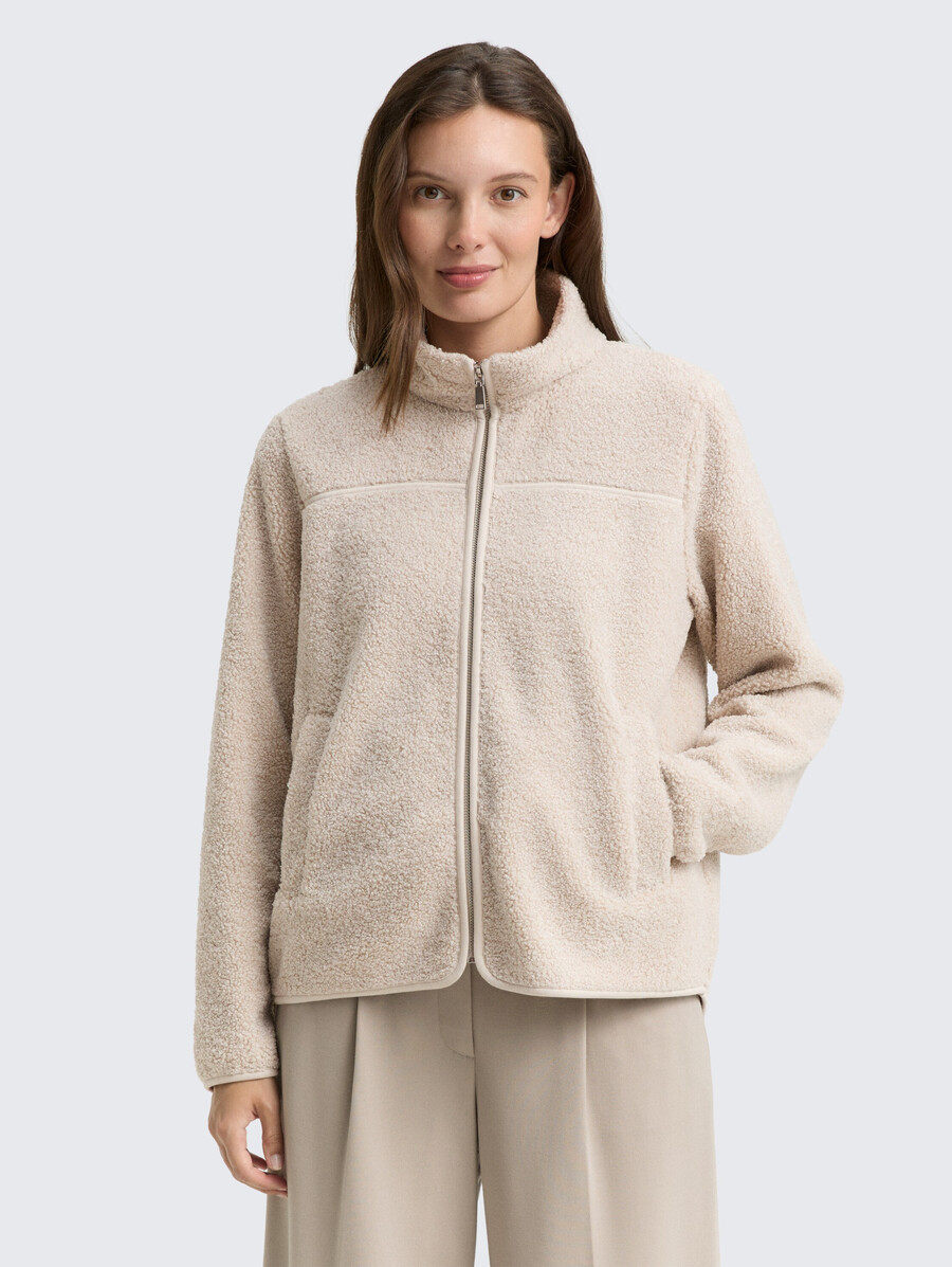 teddy-sweatjacke mit stehkragen