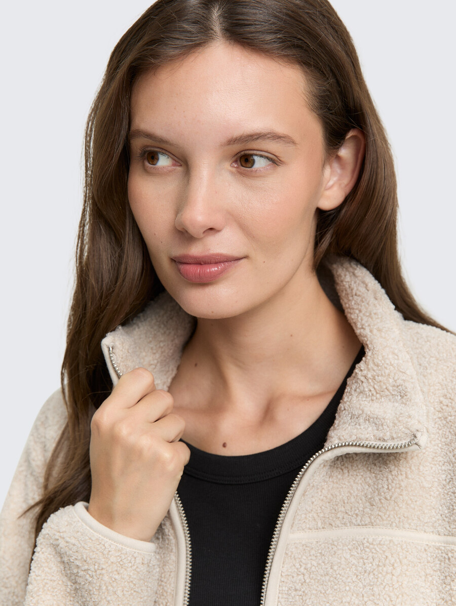 teddy-sweatjacke mit stehkragen