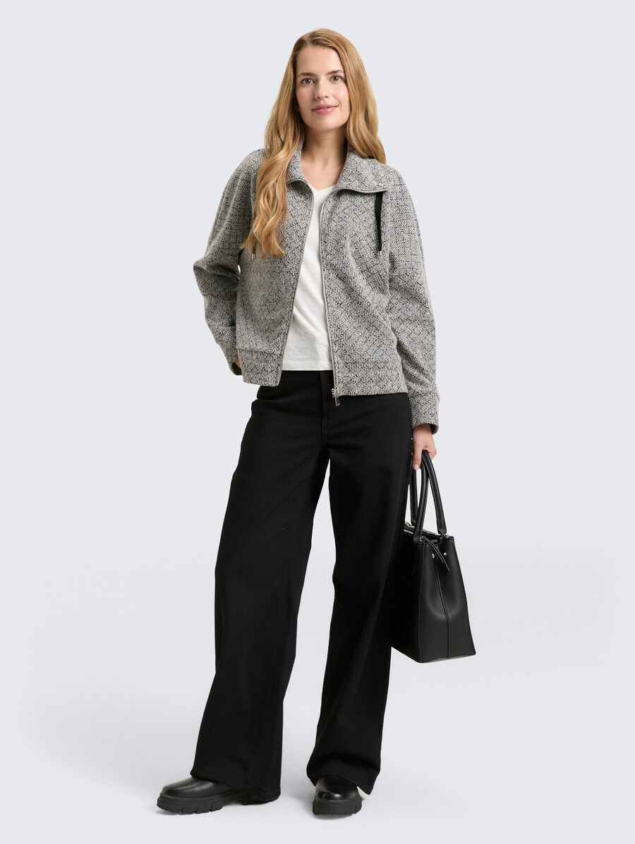 locker geschnittene sweatshirtjacke mit stehkragen
