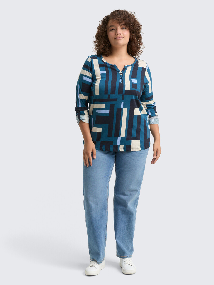 plus size - henley-bluse mit muster