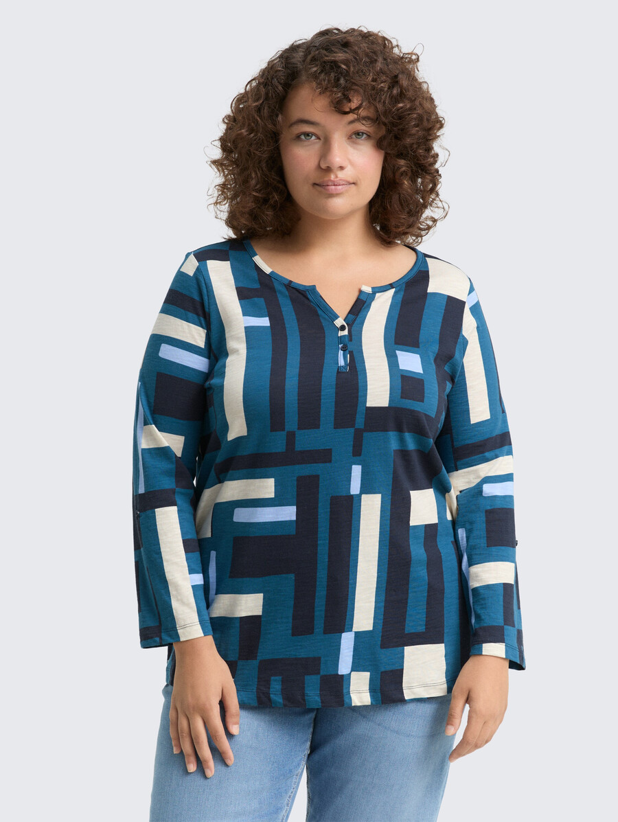 plus size - henley-bluse mit muster