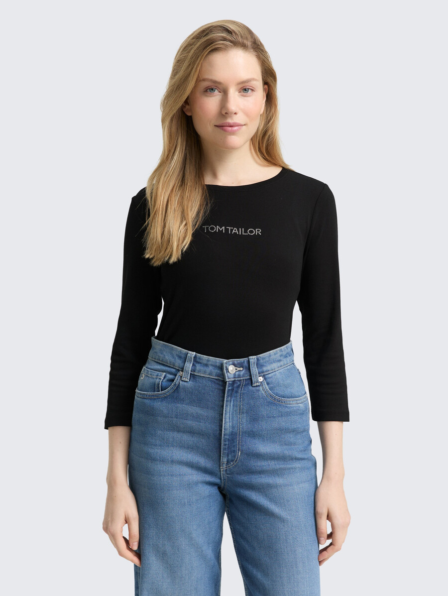 schmal geschnittenes langarmhemd mit glitzerlogo