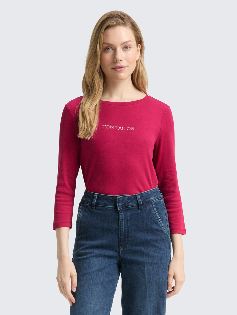 schmal geschnittenes langarmhemd mit glitzerlogo