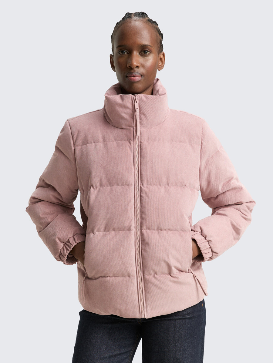 cord-steppjacke mit stehkragen
