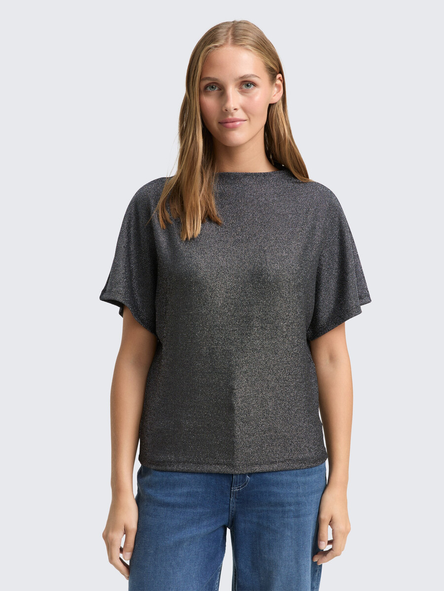 glitzer-t-shirt mit fledermausärmeln