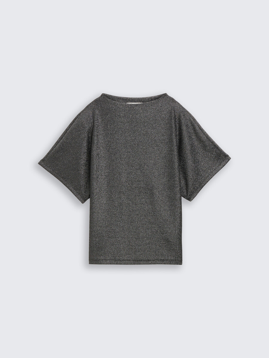 glitzer-t-shirt mit fledermausärmeln