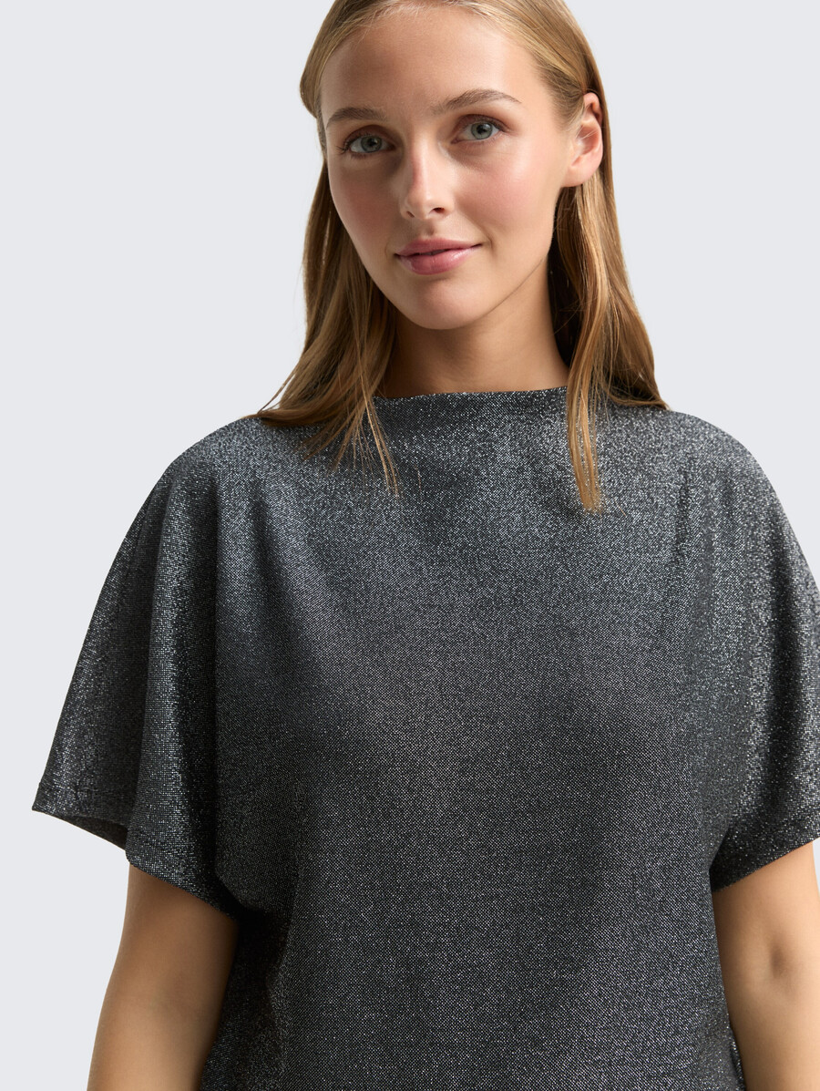 glitzer-t-shirt mit fledermausärmeln