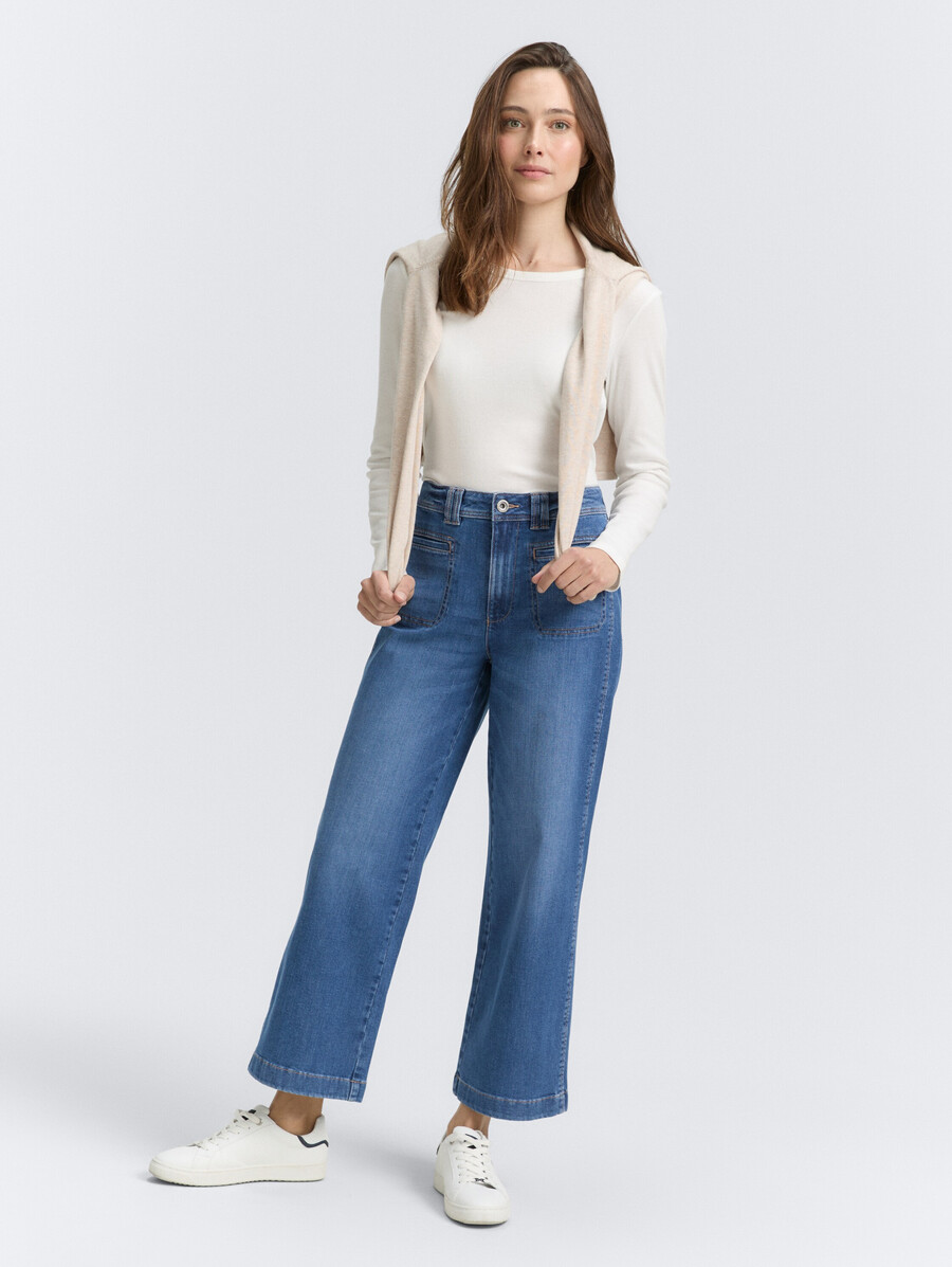 culotte-jeans mit knopfleiste