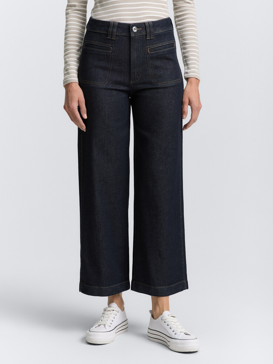 culotte-jeans mit knopfleiste