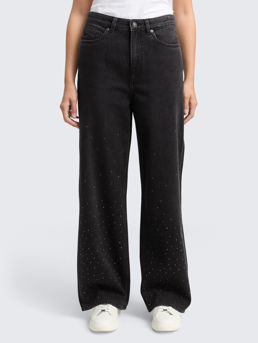 ttlinou wide jeans mit strasssteinen
