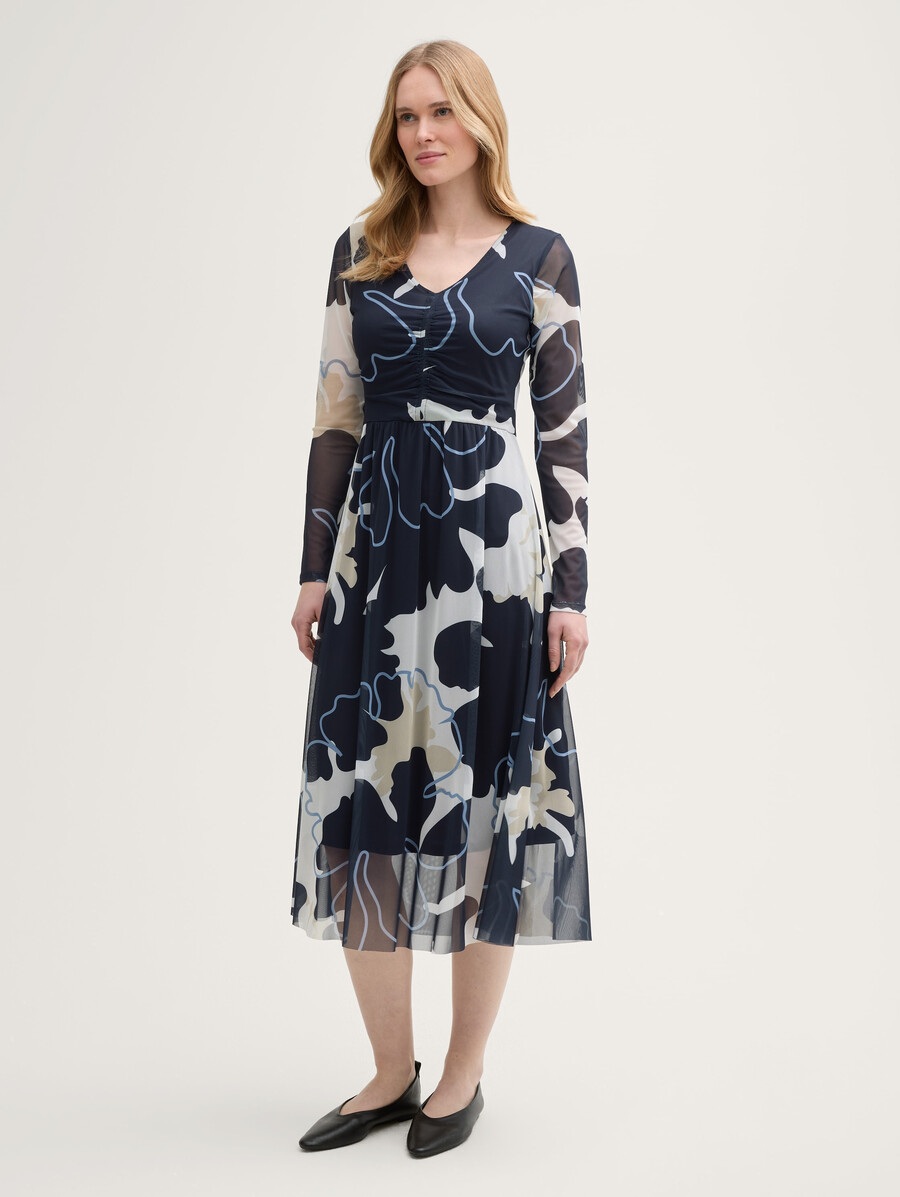 midi-kleid aus netzstoff mit rüschen