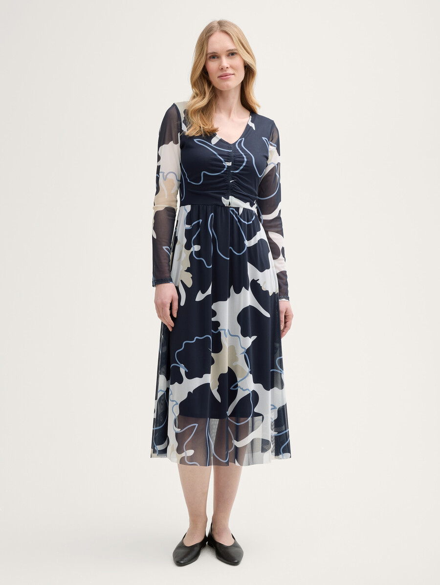 midi-kleid aus netzstoff mit rüschen