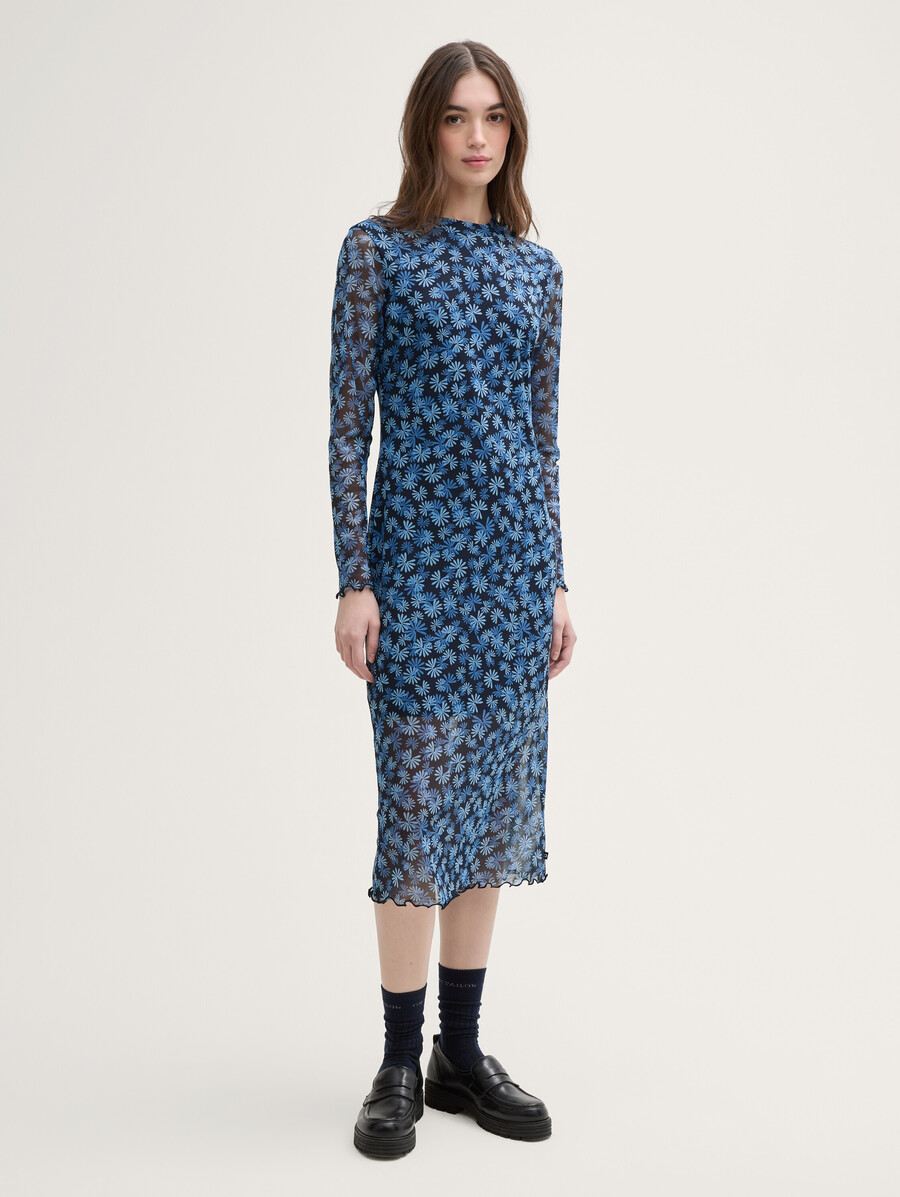 midi-kleid aus mesh mit blumenmuster