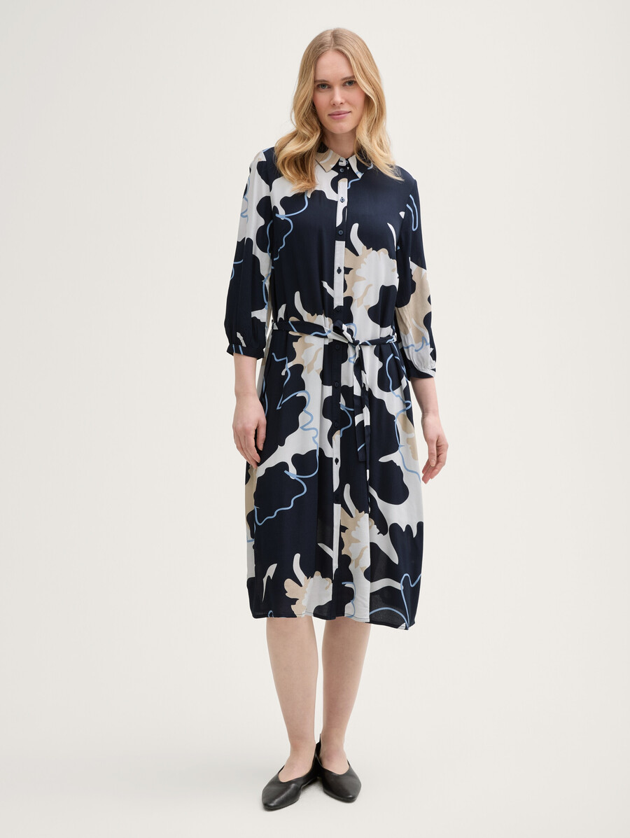 midi-blusenkleid mit gürtel