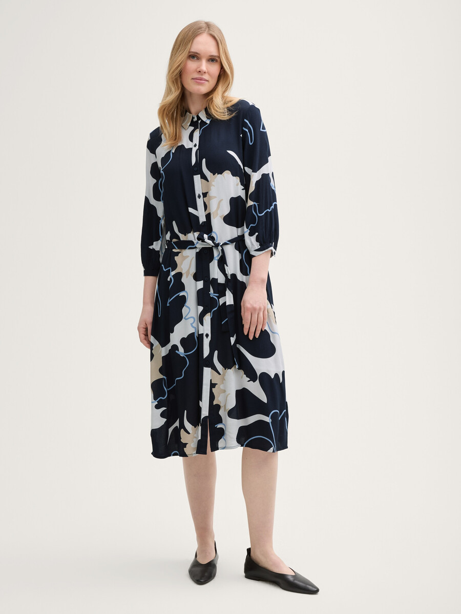 midi-blusenkleid mit gürtel