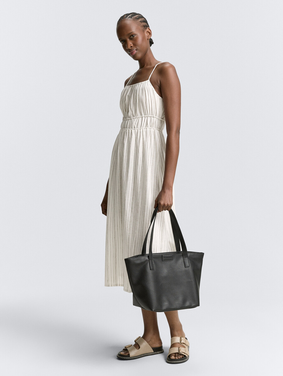 midi-trägerkleid aus leinen