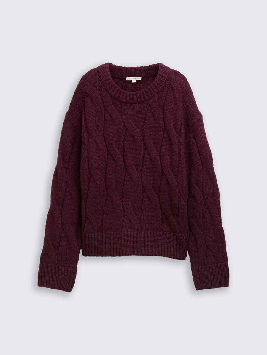 locker geschnittener strickpullover mit zopfmuster