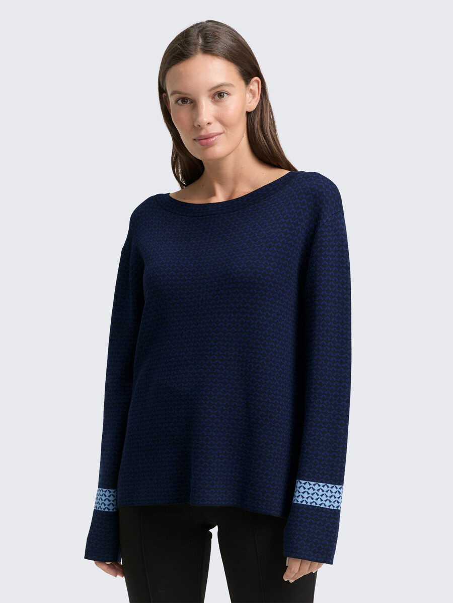 locker geschnittener jacquard-strickpullover