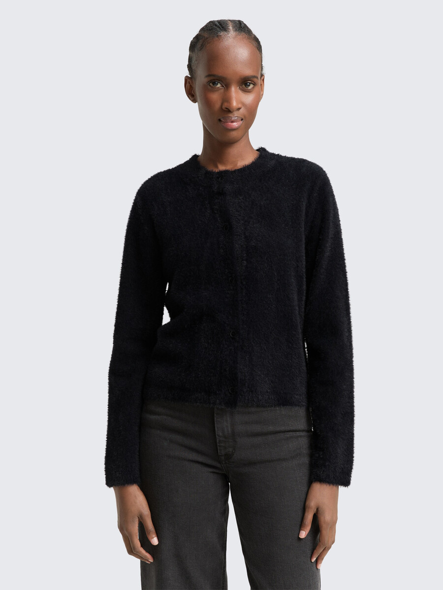 strickjacke aus federgarn mit reißverschluss