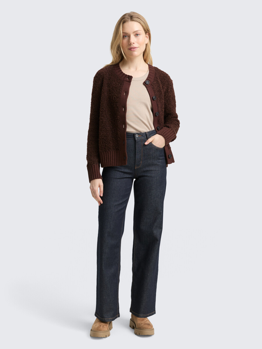 bouclé-cardigan mit wollanteil