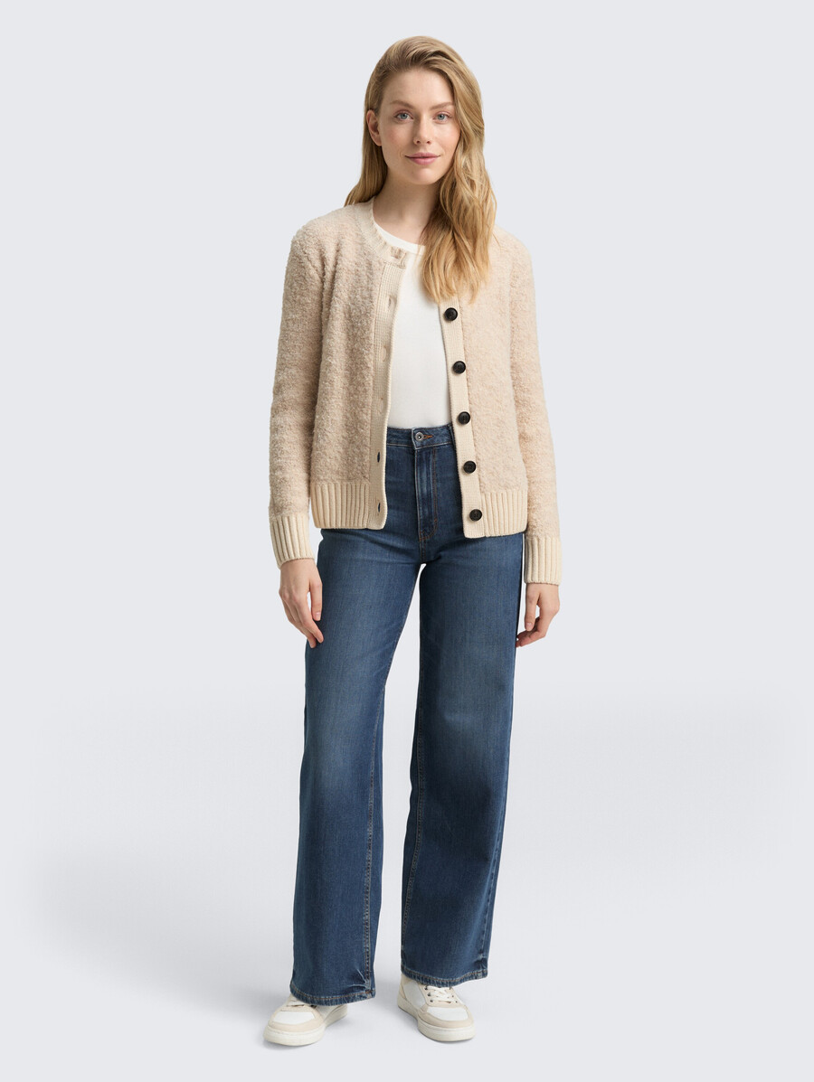 bouclé-cardigan mit wollanteil