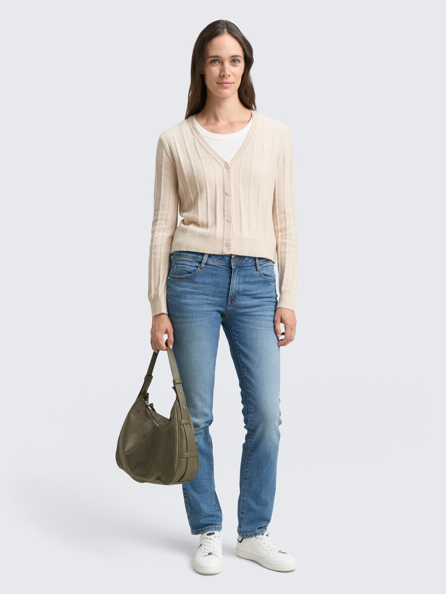 gerippte strickjacke mit wollanteil