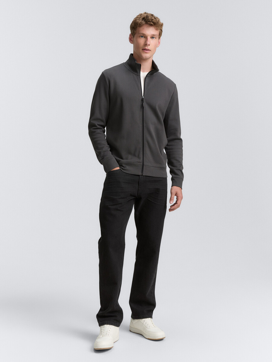 piqué-sweatjacke mit stehkragen