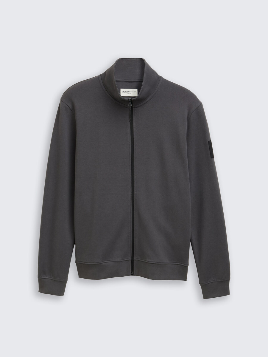 piqué-sweatjacke mit stehkragen
