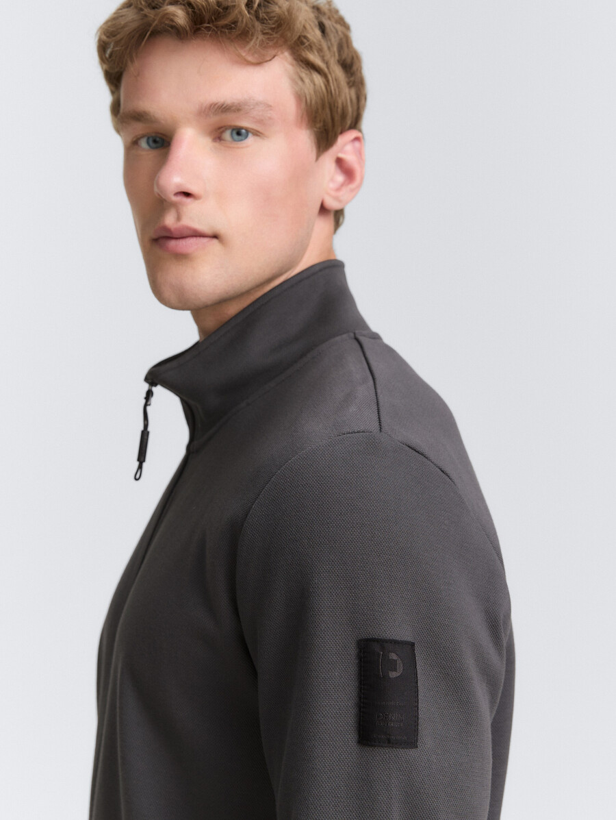 piqué-sweatjacke mit stehkragen