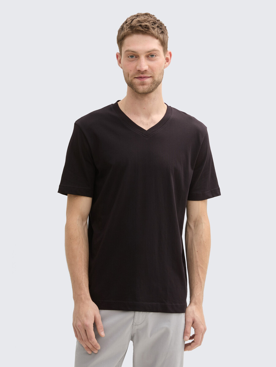 basic-t-shirt im 2er-pack mit v-ausschnitt