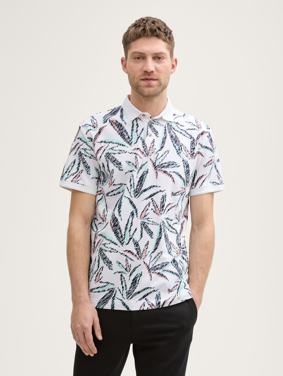 piqué-poloshirt mit palmenmuster