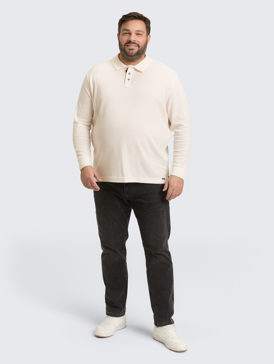 plus size – langärmeliges poloshirt mit waffelstruktur