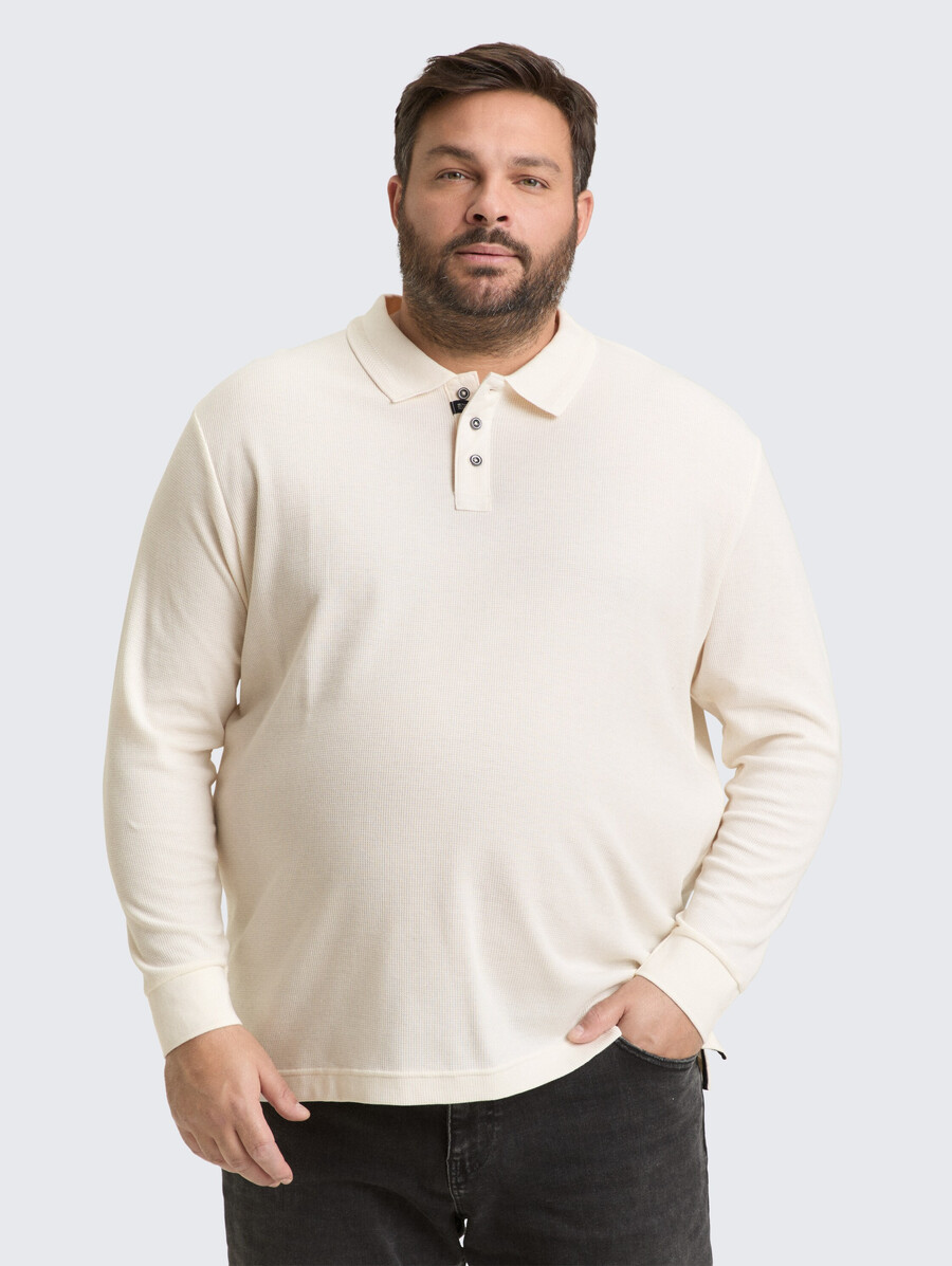 plus size – langärmeliges poloshirt mit waffelstruktur