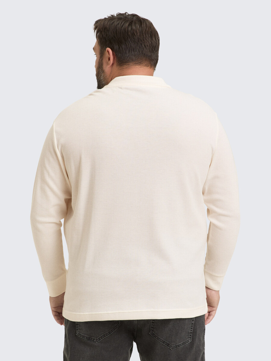 plus size – langärmeliges poloshirt mit waffelstruktur