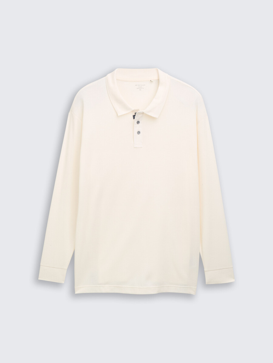 plus size – langärmeliges poloshirt mit waffelstruktur