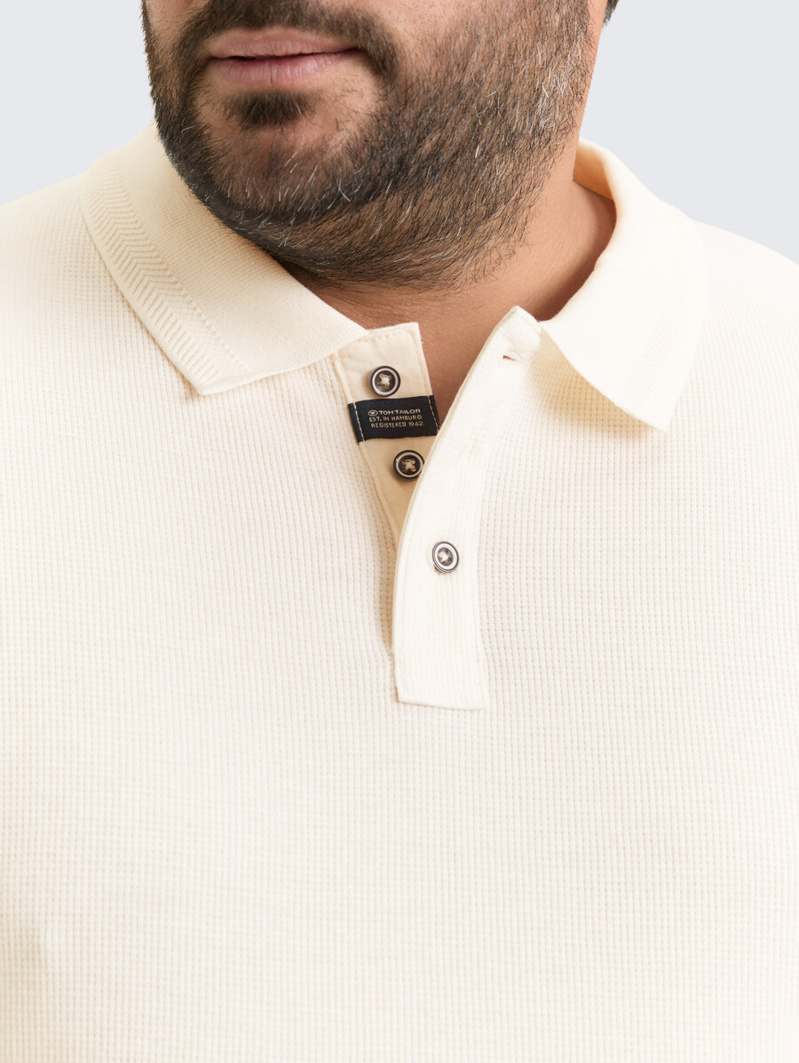 plus size – langärmeliges poloshirt mit waffelstruktur