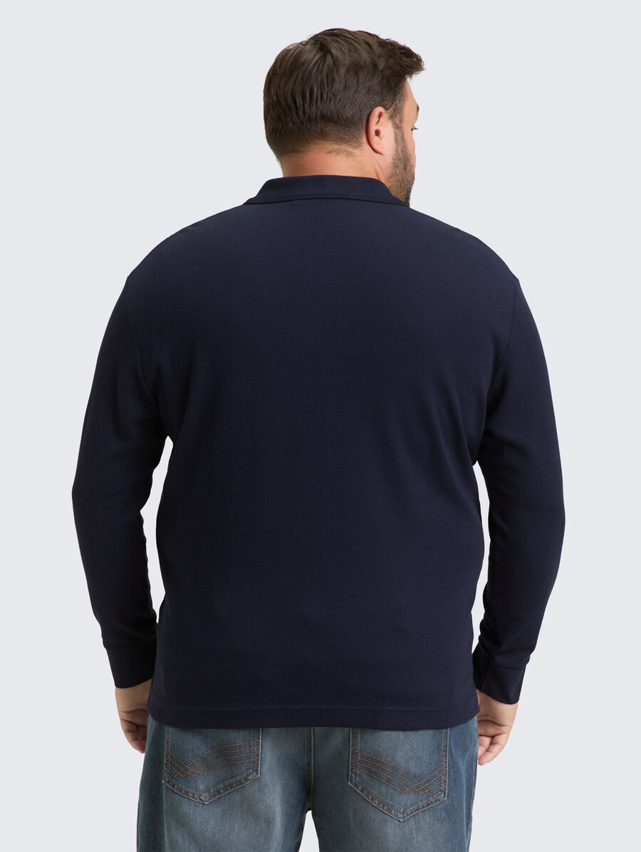 plus size – langärmeliges poloshirt mit waffelstruktur