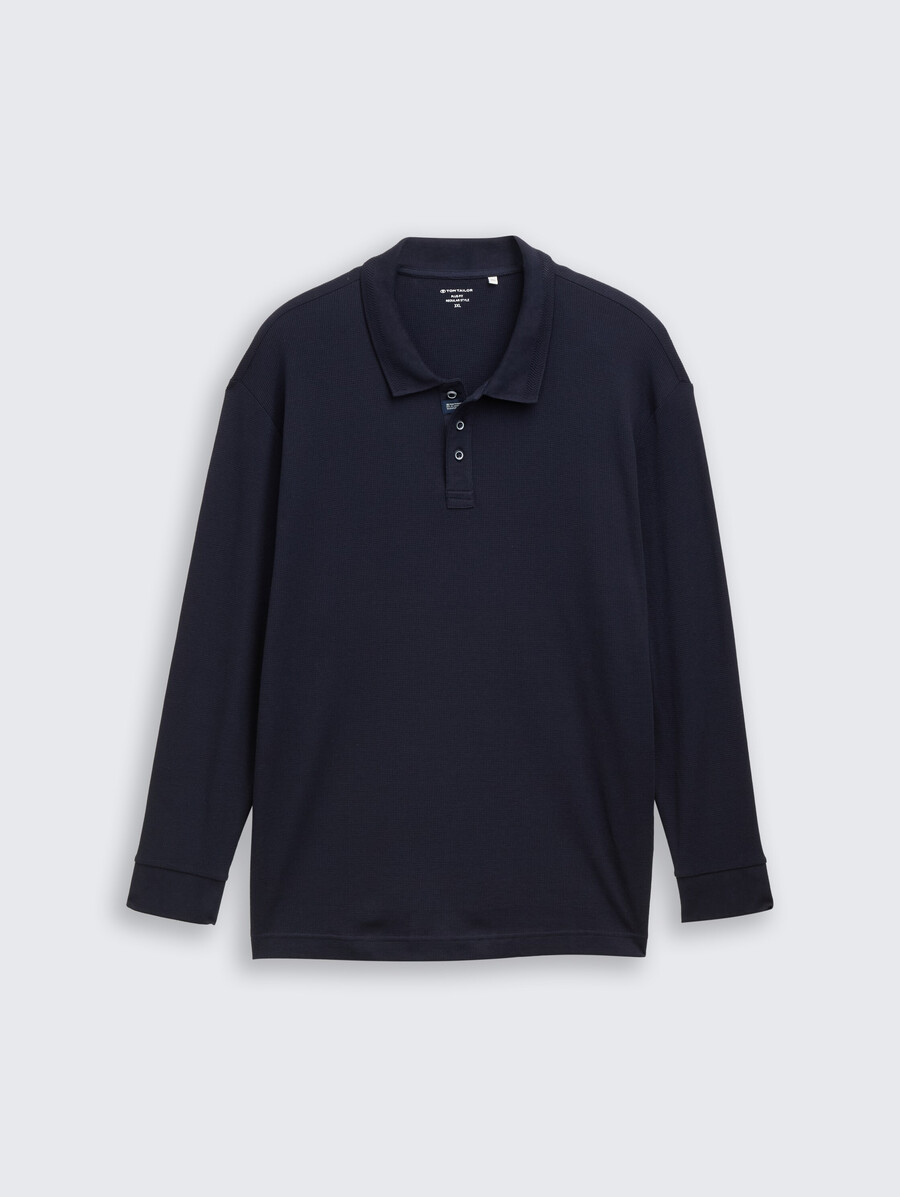 plus size – langärmeliges poloshirt mit waffelstruktur