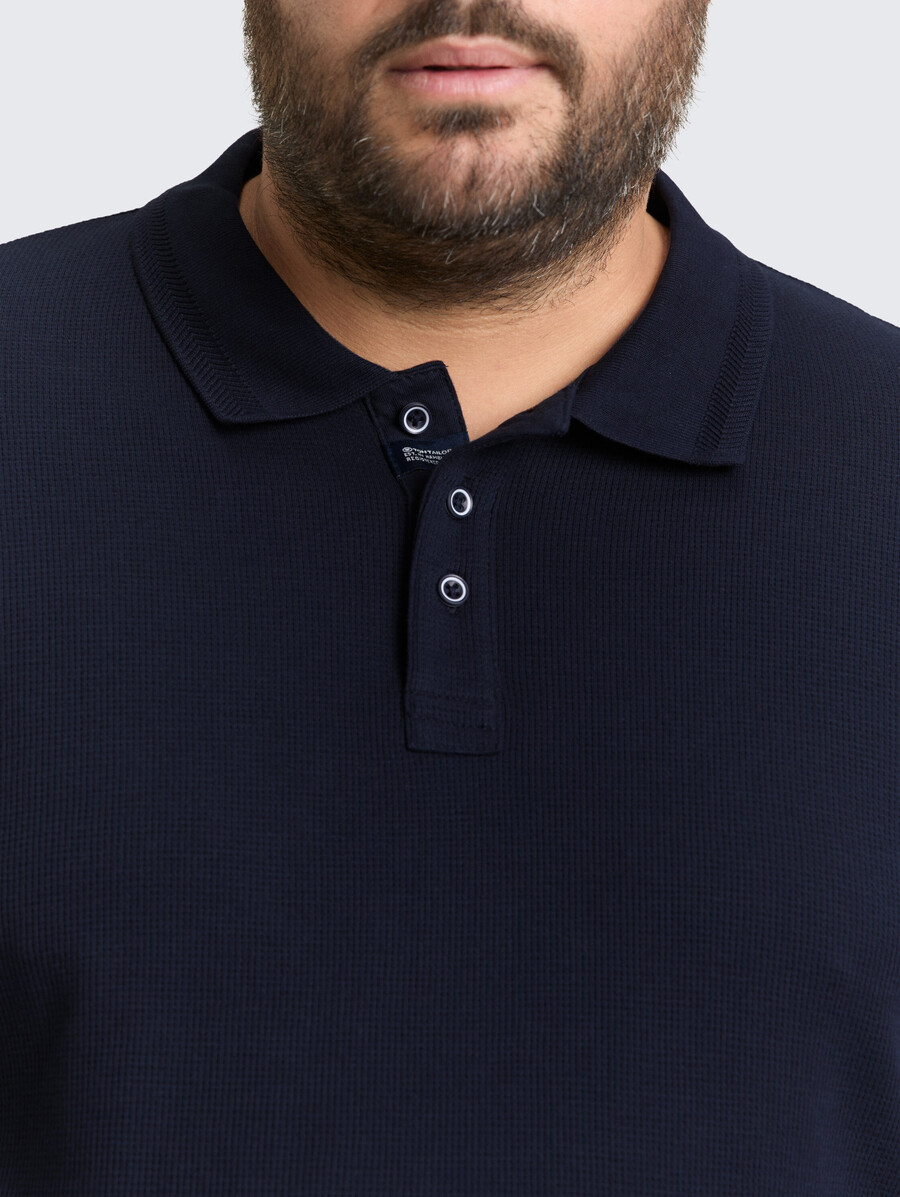 plus size – langärmeliges poloshirt mit waffelstruktur