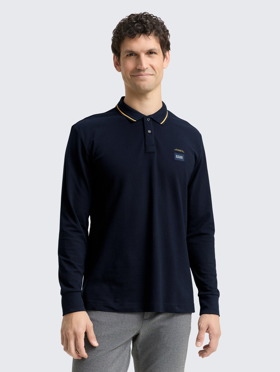 langärmeliges piqué-poloshirt mit logodruck