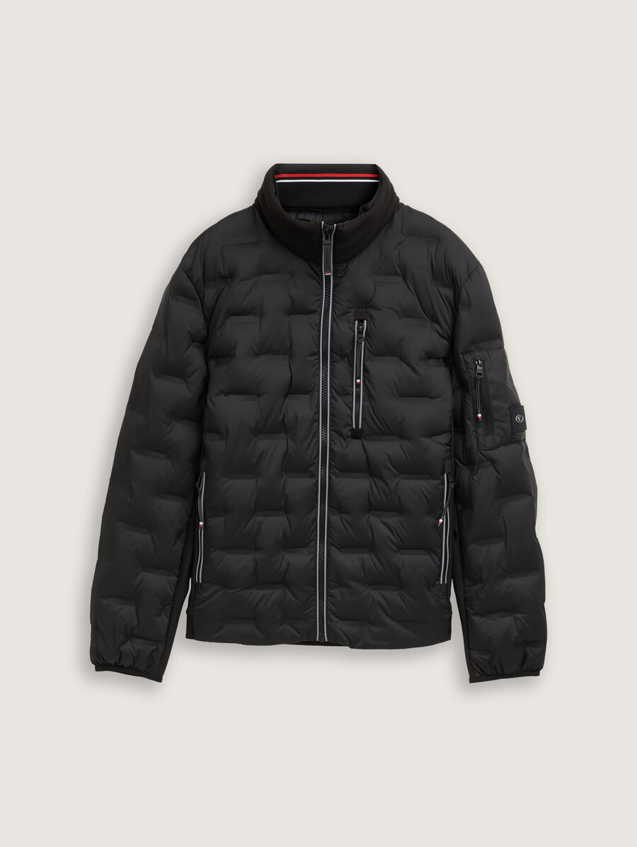 leichte hybrid-steppjacke mit kapuze und stehkragen