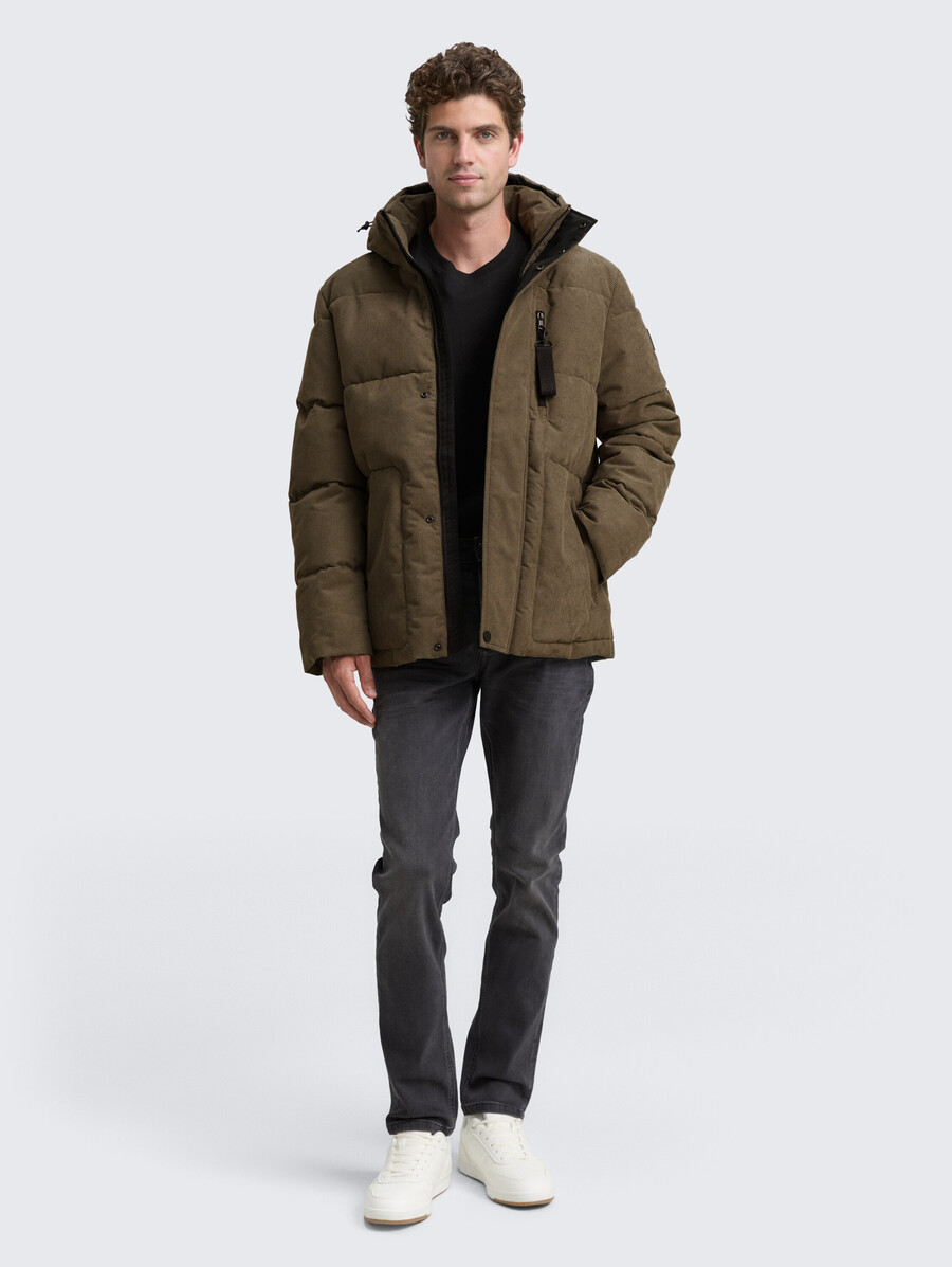 cord-steppjacke mit abnehmbarer kapuze