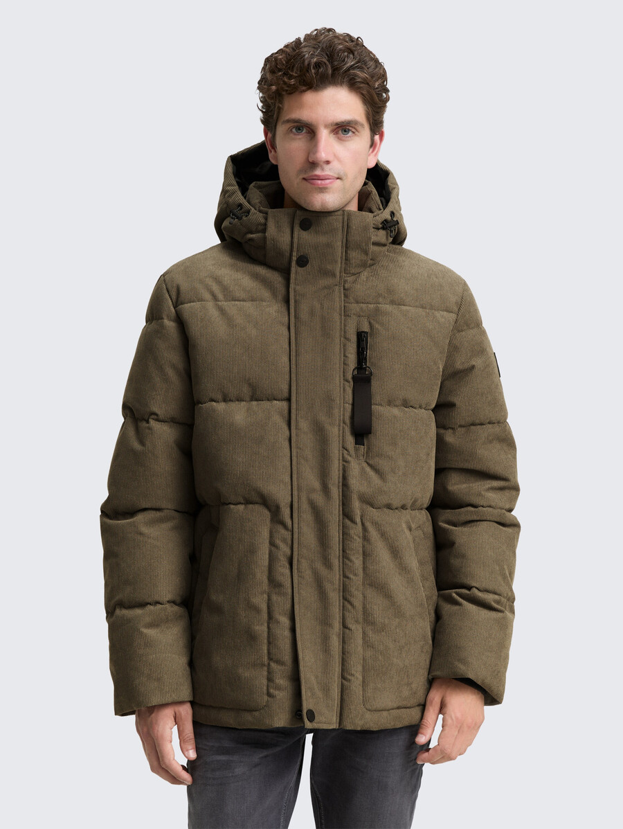 cord-steppjacke mit abnehmbarer kapuze
