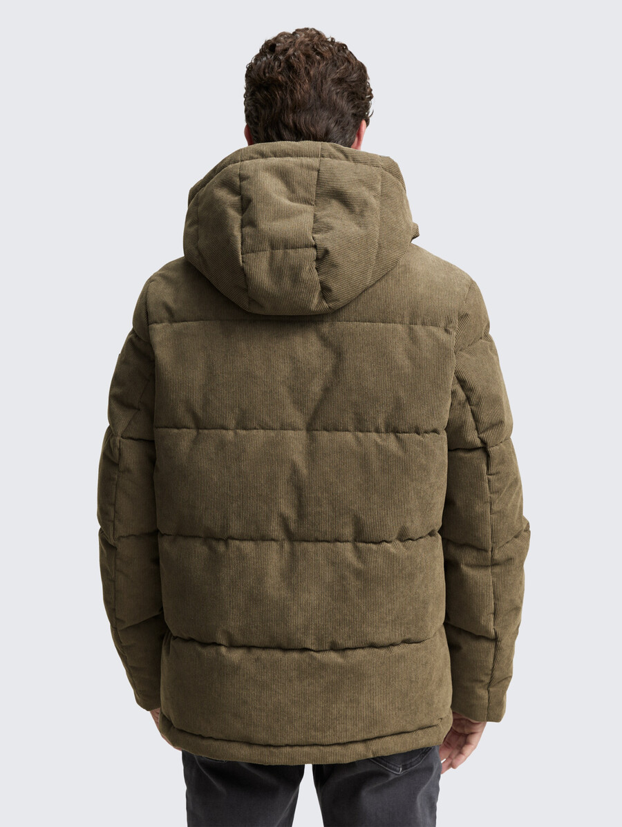 cord-steppjacke mit abnehmbarer kapuze