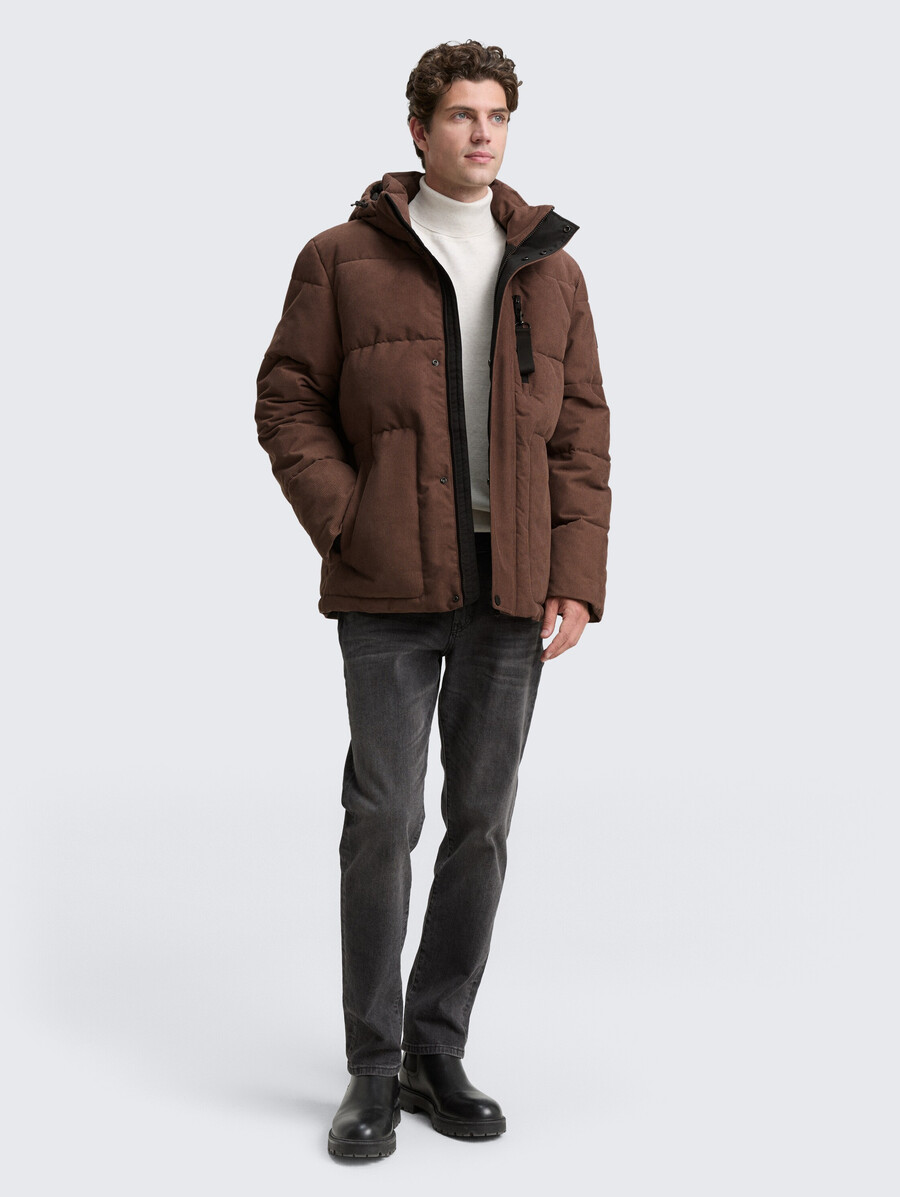 cord-steppjacke mit abnehmbarer kapuze