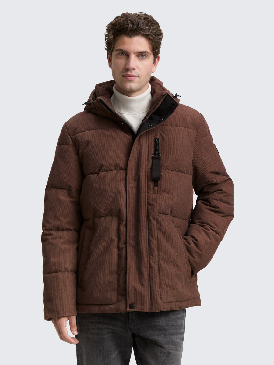 cord-steppjacke mit abnehmbarer kapuze