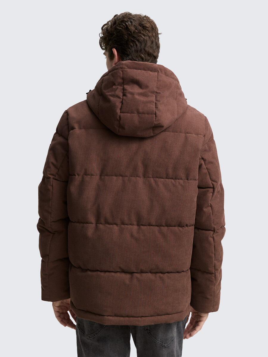 cord-steppjacke mit abnehmbarer kapuze