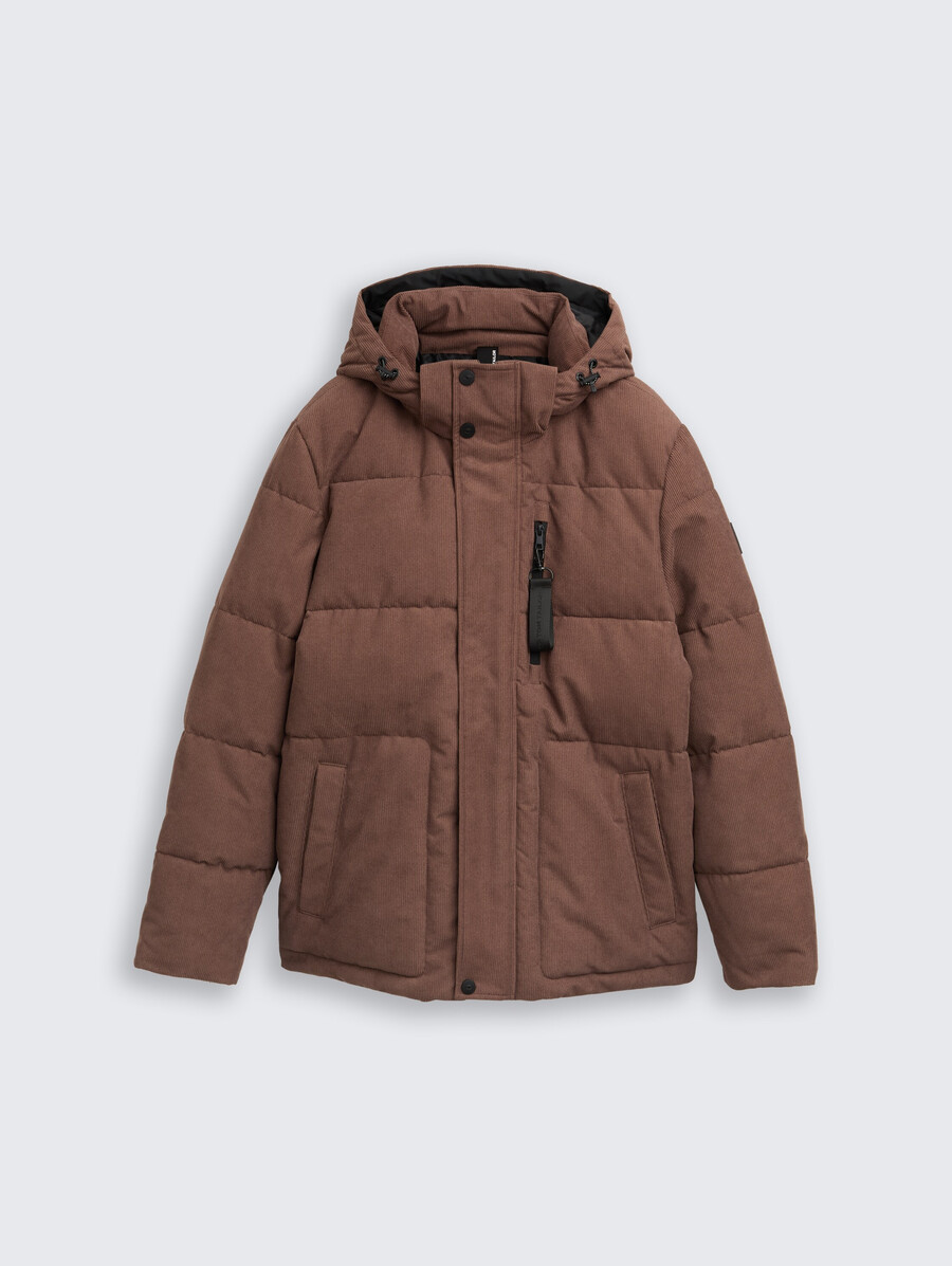 cord-steppjacke mit abnehmbarer kapuze