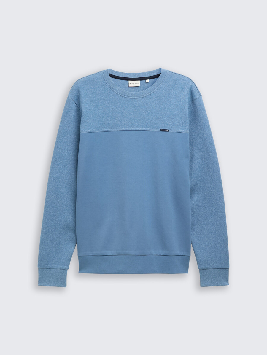 rundhals-sweatshirt mit strukturierter materialmischung