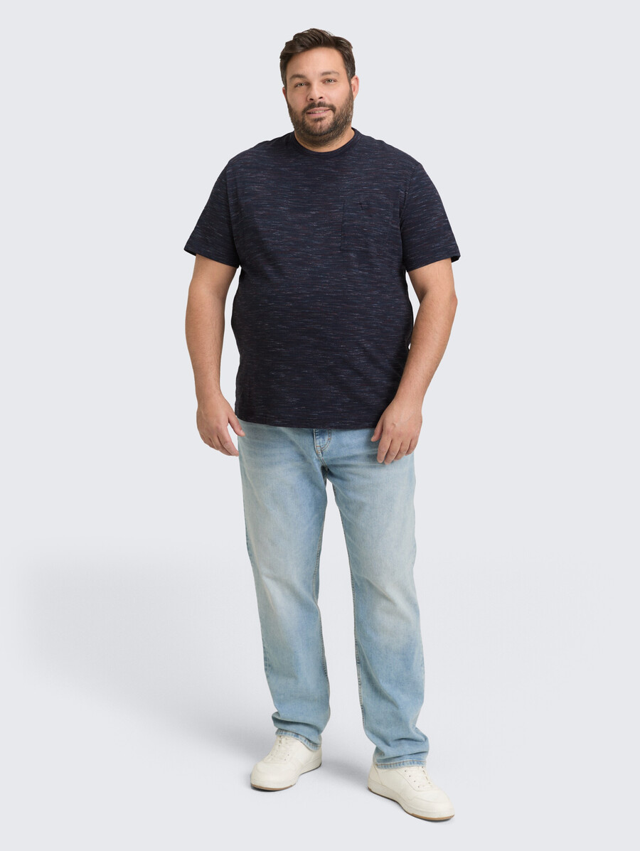plus size – t-shirt in melange-optik mit brusttasche